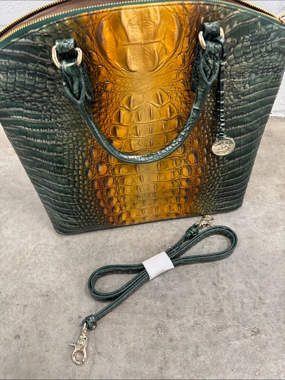 Brahmin Duxbury Bayleaf Ombré Green and Amber Croc-Embossed Leather Satchel - Picture 6 of 12